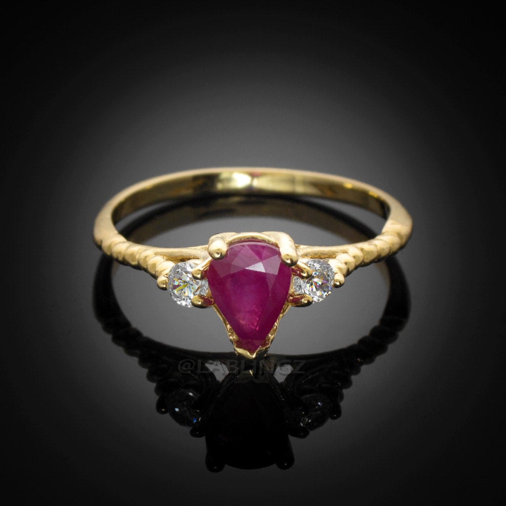 Gold Ruby w/ White Topaz Stackable Promise Ring (yellow, white, rose gold) Karma Blingz