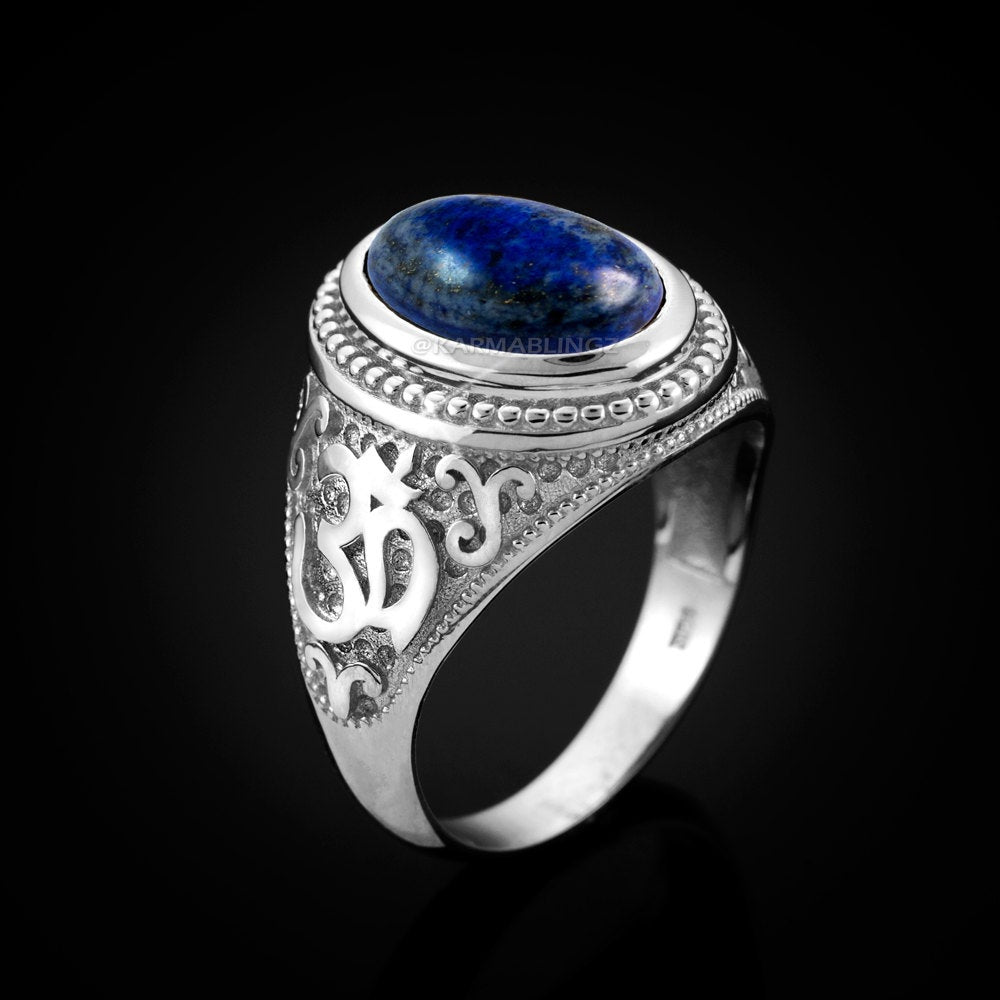 Sterling Silver Lapis Lazuli Om (Aum) Mantra Ring Karma Blingz