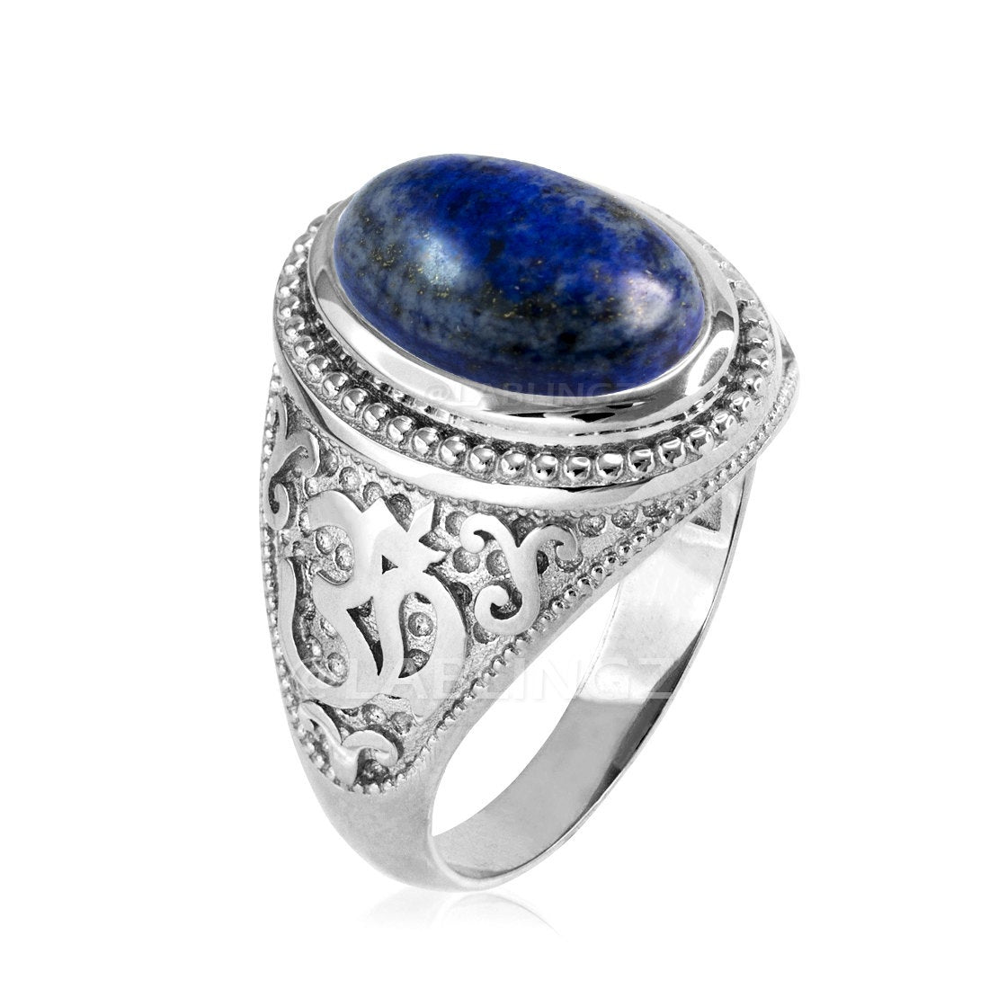 Sterling Silver Lapis Lazuli Om (Aum) Mantra Ring Karma Blingz