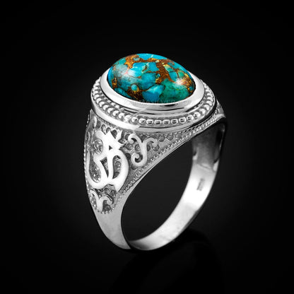 Sterling Silver Om (Aum) Mantra Ring with Blue Copper Turquoise Karma Blingz