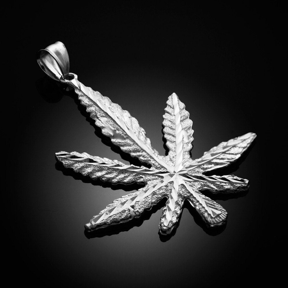 Sterling Silver Marijuana Weed Leaf Cannabis Mens Hip-Hop Pendant Karma Blingz