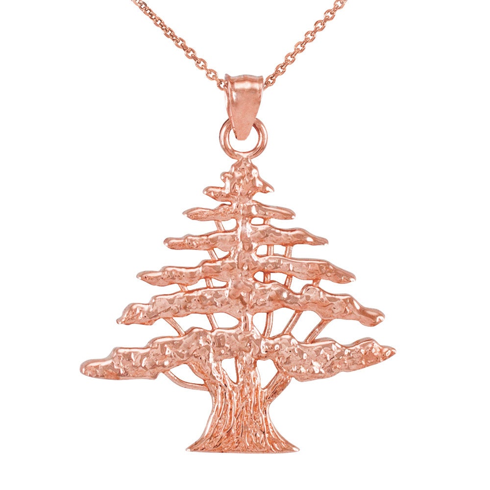 Gold Cedar Tree of Lebanon Pendant Necklace (10k, 14k, yellow, white, rose gold) Karma Blingz