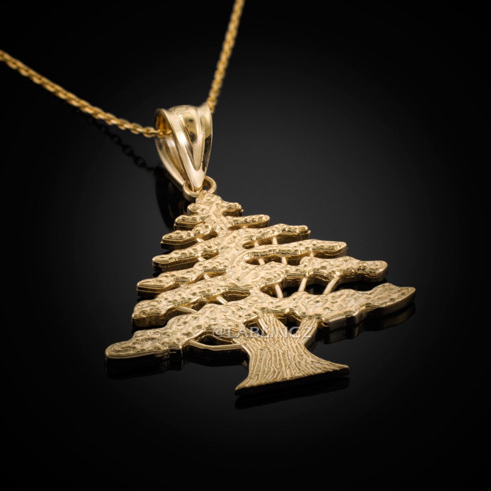 Gold Cedar Tree of Lebanon Pendant Necklace (10k, 14k, yellow, white, rose gold) Karma Blingz