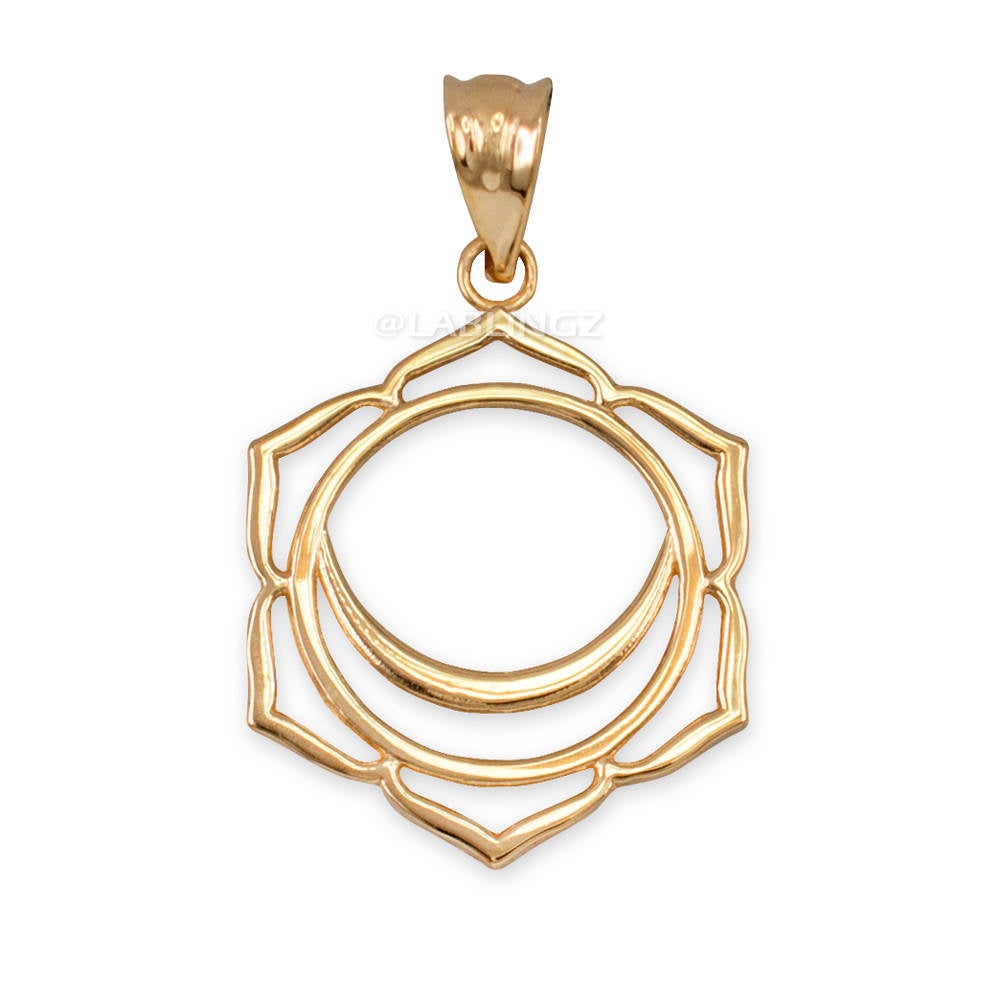Gold Svadhishthana (Creativity) Chakra Yoga Lotus Pendant Necklace (yellow, white, rose gold, 10k, 14k) Karma Blingz