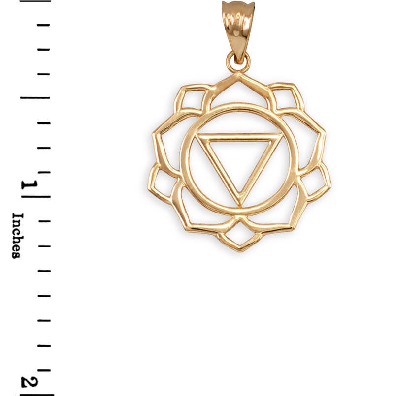 Gold Manipura (Confidence) Chakra Yoga Lotus Pendant Necklace (yellow, white, rose gold, 10k, 14k) Karma Blingz