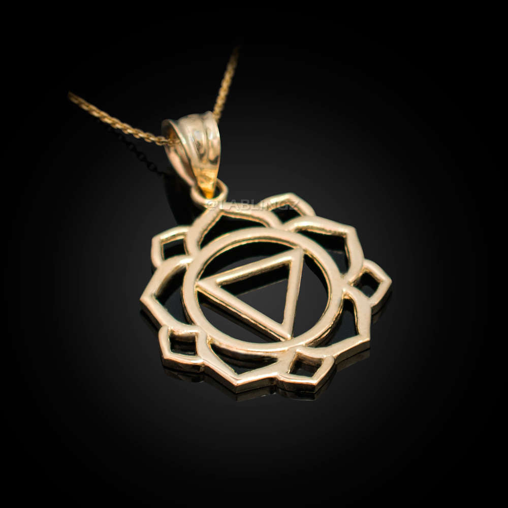 Gold Manipura (Confidence) Chakra Yoga Lotus Pendant Necklace (yellow, white, rose gold, 10k, 14k) Karma Blingz