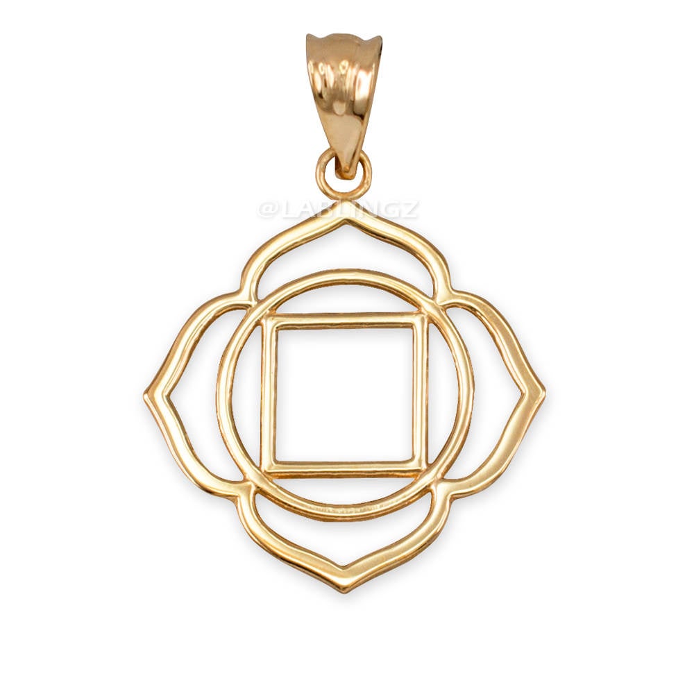 Gold Muladhara (Root chakra) Chakra Yoga Lotus Pendant Necklace (yellow, white, rose gold, 10k, 14k) Karma Blingz