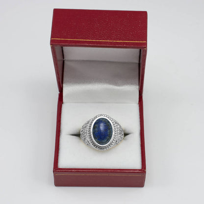 Sterling Silver Lotus Band Lapis Lazuli Oval Gemstone Yoga Statement Ring Karma Blingz