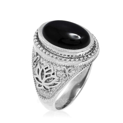 Sterling Silver Lotus Black Onyx Yoga Statement Ring Karma Blingz