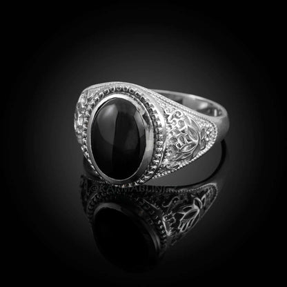 Sterling Silver Lotus Black Onyx Yoga Statement Ring Karma Blingz