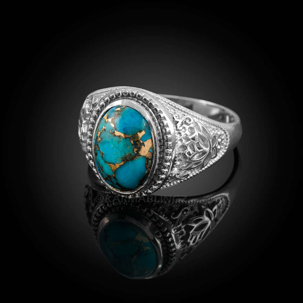 Sterling Silver Lotus Blue Copper Turquoise Yoga Statement Ring Karma Blingz