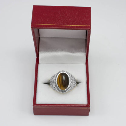 Sterling Silver Lotus Tiger Eye Cabochon Yoga Statement Ring Karma Blingz