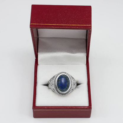 Sterling Silver Star of David Lapis Lazuli Oval Gemstone Jewish Statement Ring Karma Blingz