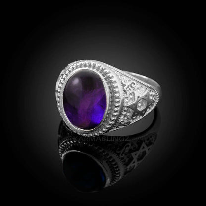 Sterling Silver Star of David Purple Amethyst Jewish Ring Karma Blingz
