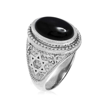 Sterling Silver Star of David Black Onyx Jewish Statement Ring Karma Blingz