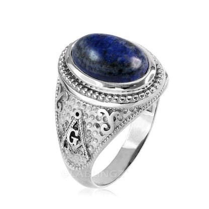 Sterling Silver Masonic Ring with Lapis Lazuli Gemstone Karma Blingz