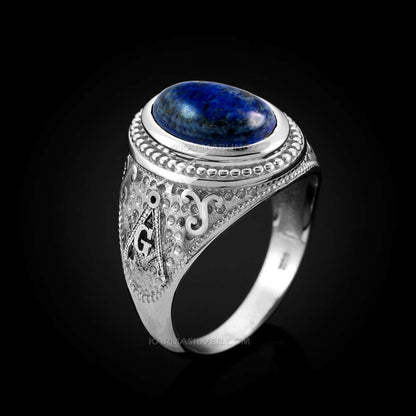 Sterling Silver Masonic Ring with Lapis Lazuli Gemstone Karma Blingz