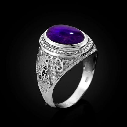 Sterling Silver Masonic Ring Purple Amethyst February Birthstone Karma Blingz