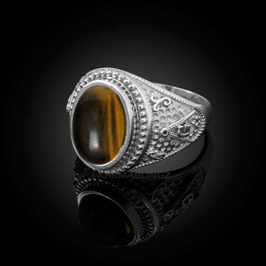 Sterling Silver Masonic Ring with Tiger Eye Gemstone Karma Blingz