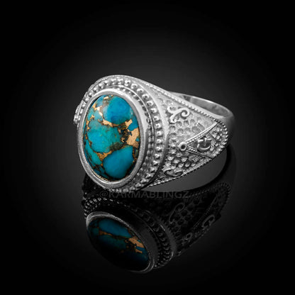 Sterling Silver Masonic Ring with Blue Copper Turquoise Karma Blingz