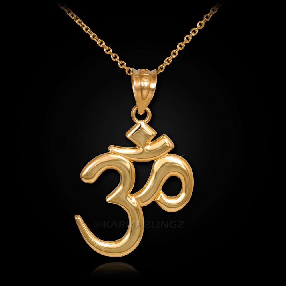 Gold Om Yoga Charm Pendant Necklace (yellow, white, rose gold) Karma Blingz