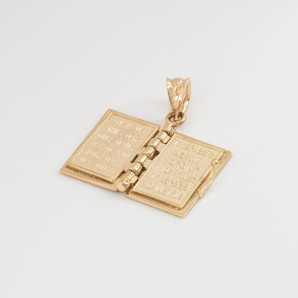 Gold Holy Bible 3D Book Christian Pendant Necklace (yellow gold, white gold, 10k, 14k) Karma Blingz