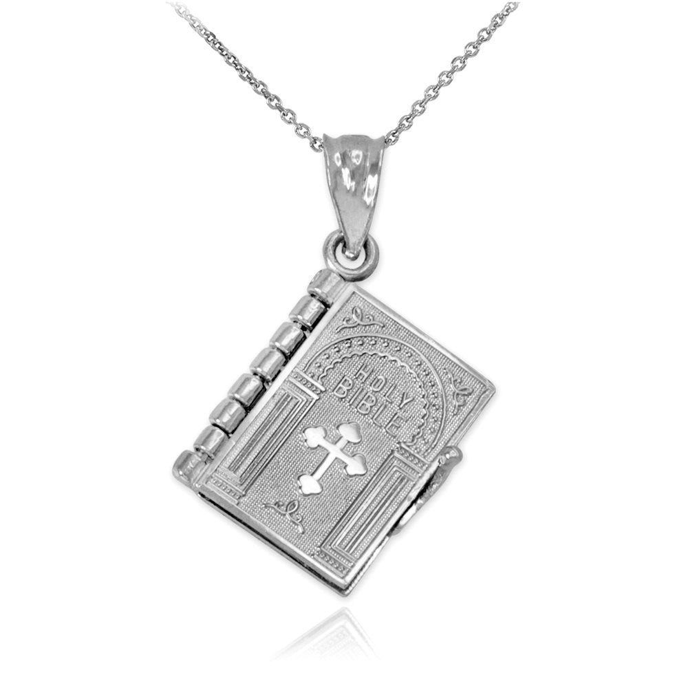 Sterling Silver Holy Bible 3D Book Christian Pendant Necklace Karma Blingz