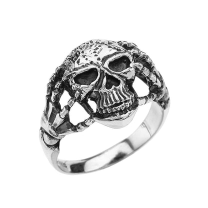 Sterling Silver Skeletal Hands Gothic Skull Claw Midsize Ring Karma Blingz