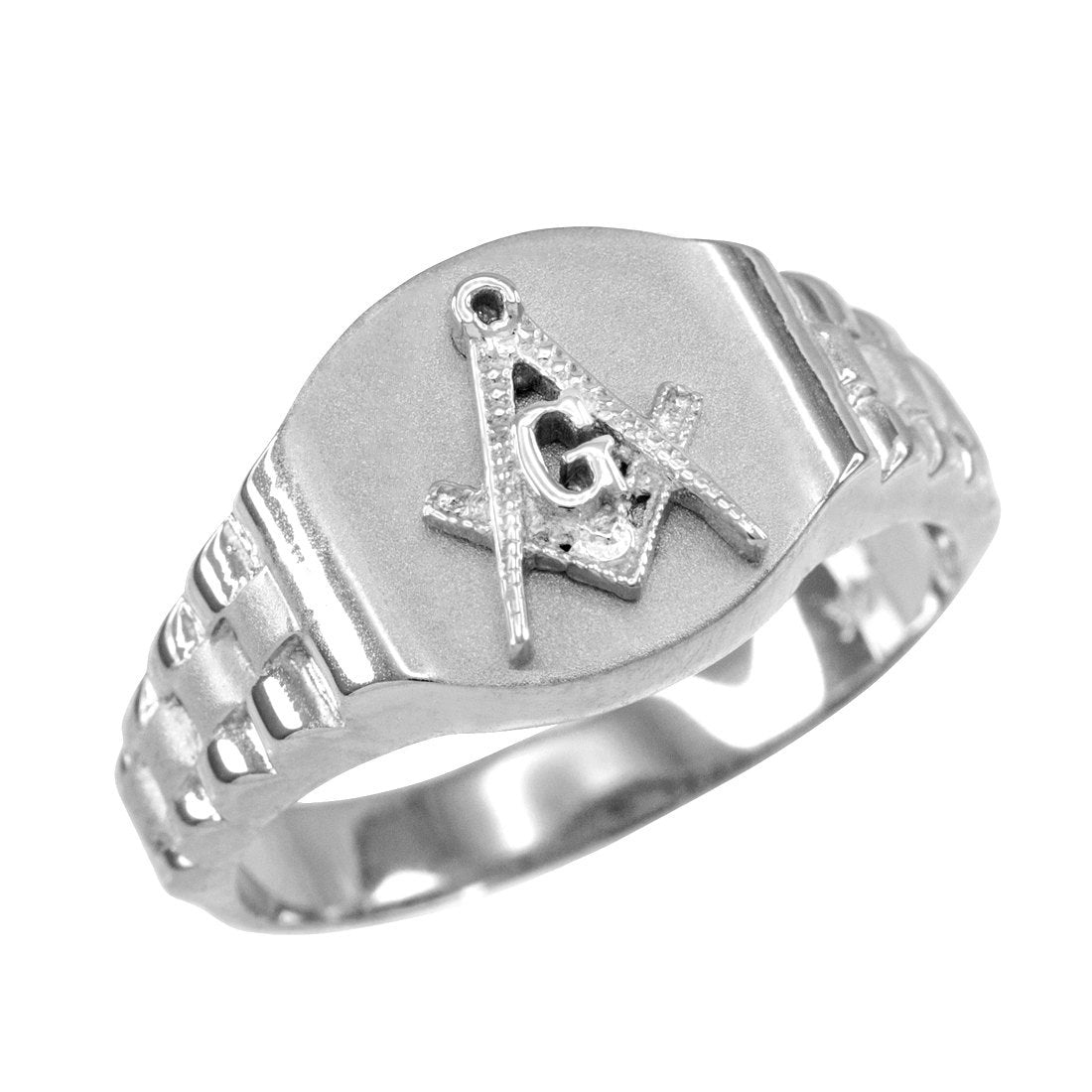 Sterling Silver rolex style Round Masonic Ring - Mens Silver Masonic Ring Karma Blingz
