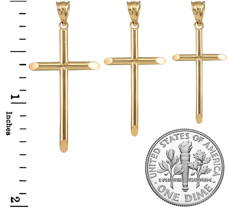10K Yellow Gold Plain Tube Cross Charm Necklace (S/M/L) Karma Blingz