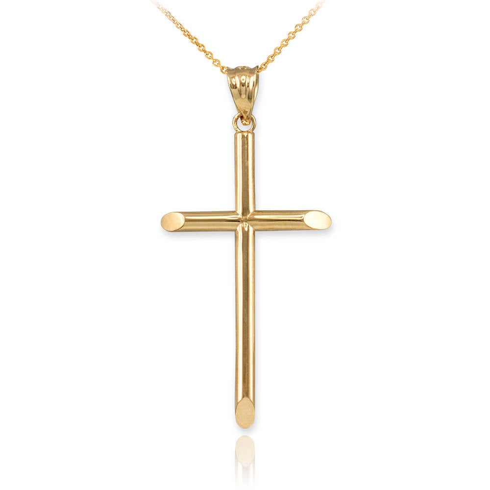 14K Yellow Gold Plain Tube Cross Charm Necklace (3 sizes: S/M/L) Karma Blingz