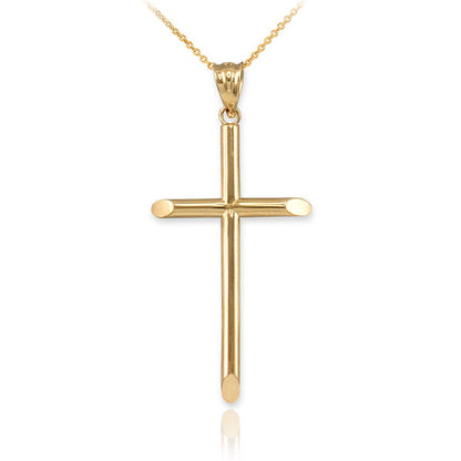 14K Yellow Gold Plain Tube Cross Charm Necklace (3 sizes: S/M/L) Karma Blingz