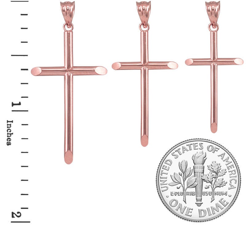 14K Rose Gold Plain Tube Cross Charm Necklace (3 sizes: S/M/L) Karma Blingz