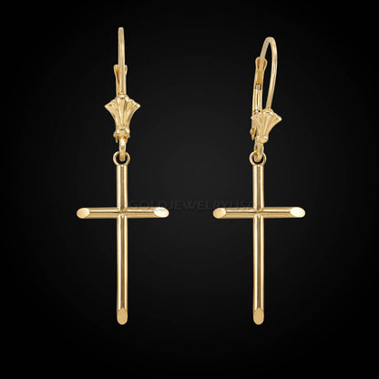 14K Solid Gold Tube Cross Earrings (yellow, white, rose gold) Karma Blingz