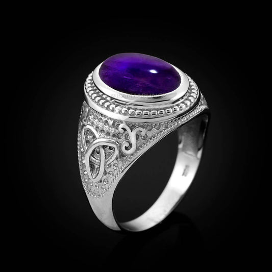 Sterling Silver Celtic Band Amethyst Cabochon Gemstone Ring Karma Blingz