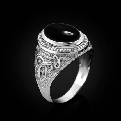 Sterling Silver Celtic Trinity Band Black Onyx Statement Ring Karma Blingz