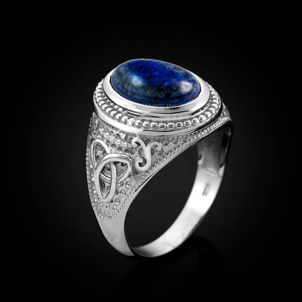Sterling Silver Celtic Band Lapis Lazuli Gemstone Statement Ring Karma Blingz