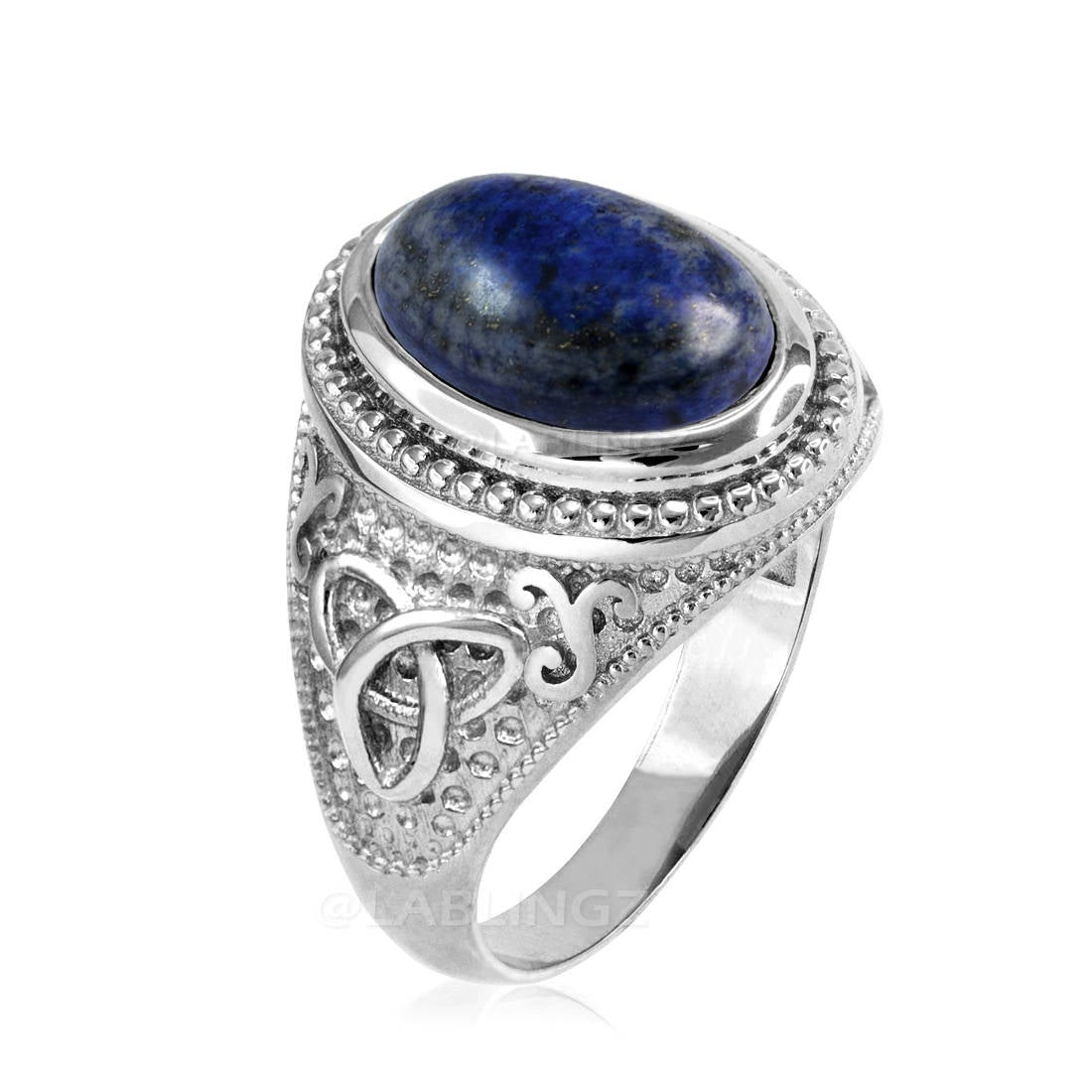 Sterling Silver Celtic Band Lapis Lazuli Gemstone Statement Ring Karma Blingz