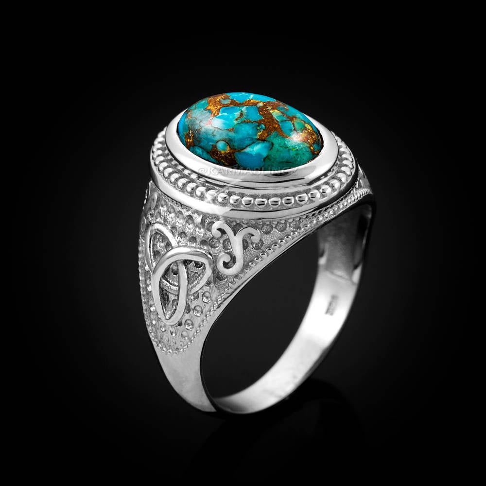 Sterling Silver Celtic Triquetra Blue Copper Turquoise Ring Karma Blingz