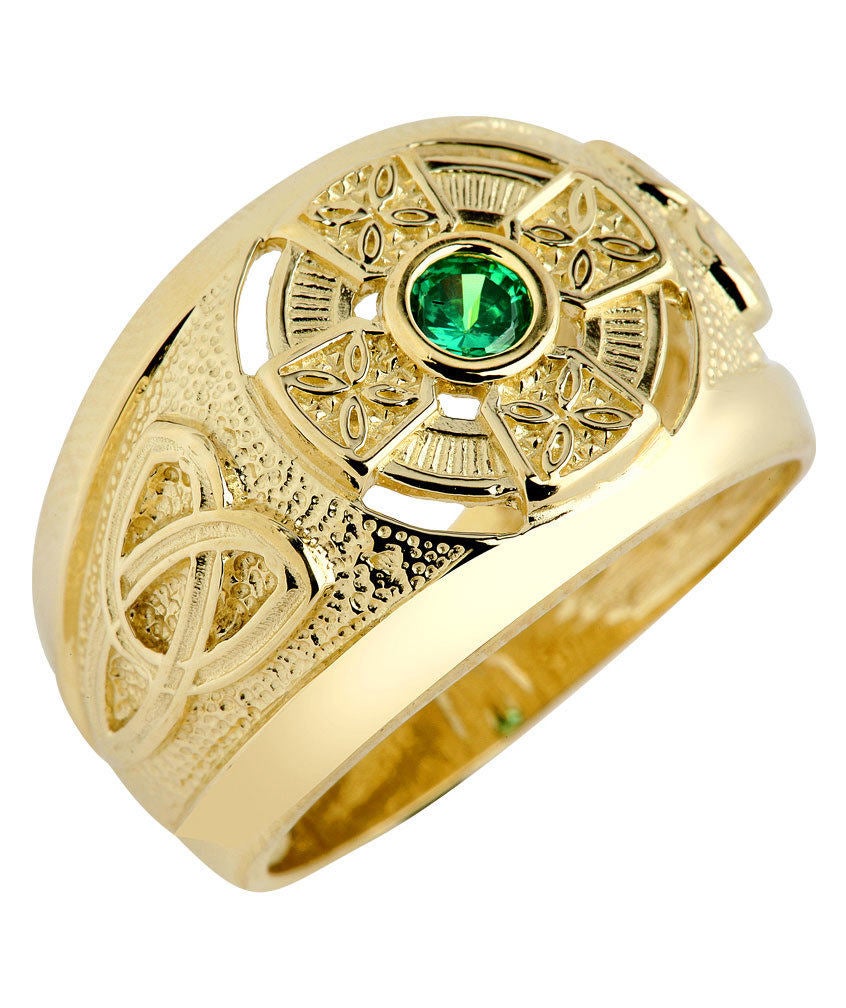 Yellow Gold Mens Celtic Green CZ Statement Ring (10K, 14K) Karma Blingz