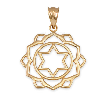 Gold Anahata (Love) Chakra Yoga Lotus Pendant Necklace (yellow, white, rose gold, 10k, 14k) Karma Blingz
