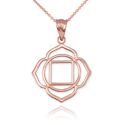 Gold Muladhara (Root chakra) Chakra Yoga Lotus Pendant Necklace (yellow, white, rose gold, 10k, 14k) Karma Blingz