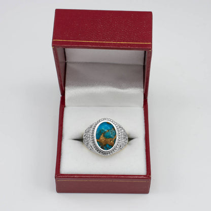 Sterling Silver Lotus Blue Copper Turquoise Yoga Statement Ring Karma Blingz