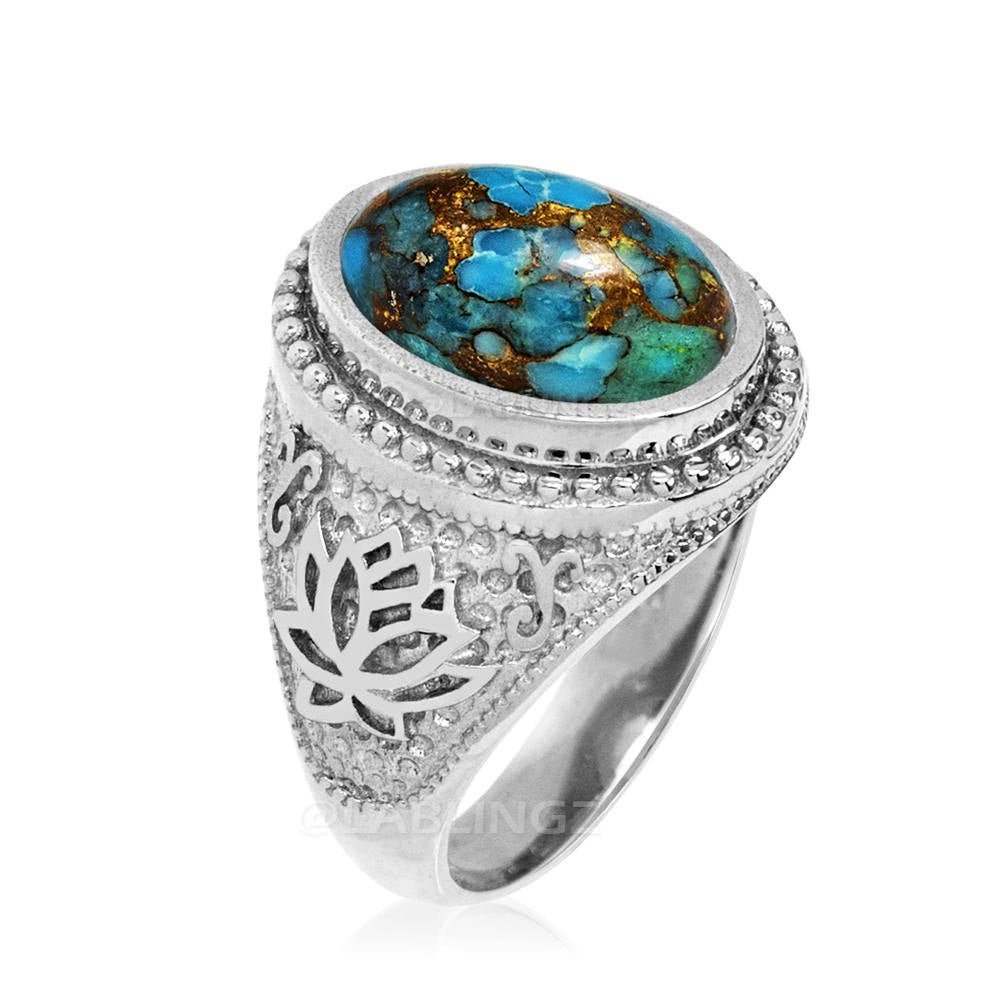 Sterling Silver Lotus Blue Copper Turquoise Yoga Statement Ring Karma Blingz