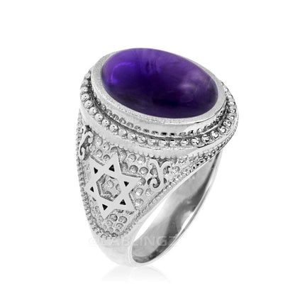Sterling Silver Star of David Purple Amethyst Jewish Ring Karma Blingz