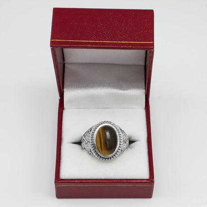 Sterling Silver Star of David Tiger Eye Oval Cabochon Jewish Ring Karma Blingz
