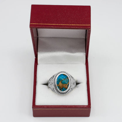 Sterling Silver Star of David Blue Copper Turquoise Jewish Ring Karma Blingz