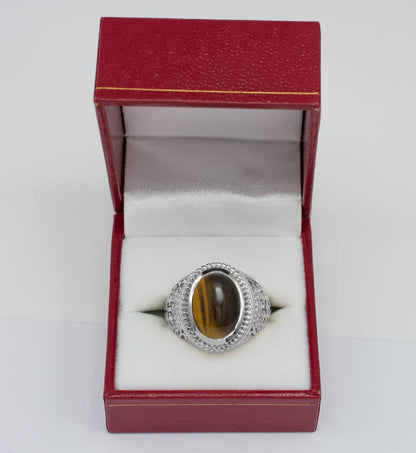 Sterling Silver Jerusalem Cross Tiger Eye Statement Ring Karma Blingz