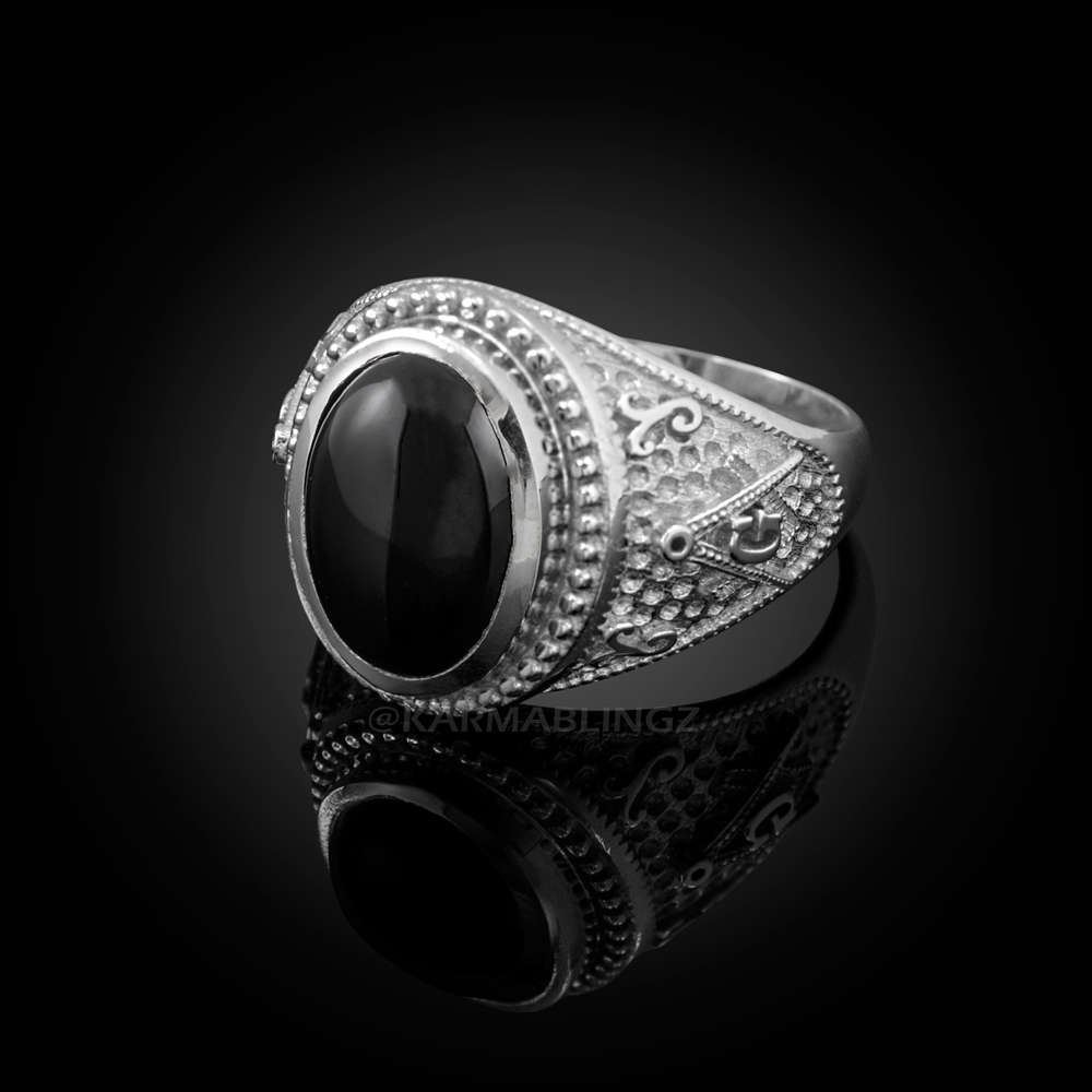 Sterling Silver Masonic Ring with Black Onyx Cabochon Karma Blingz