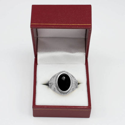 Sterling Silver Masonic Ring with Black Onyx Cabochon Karma Blingz